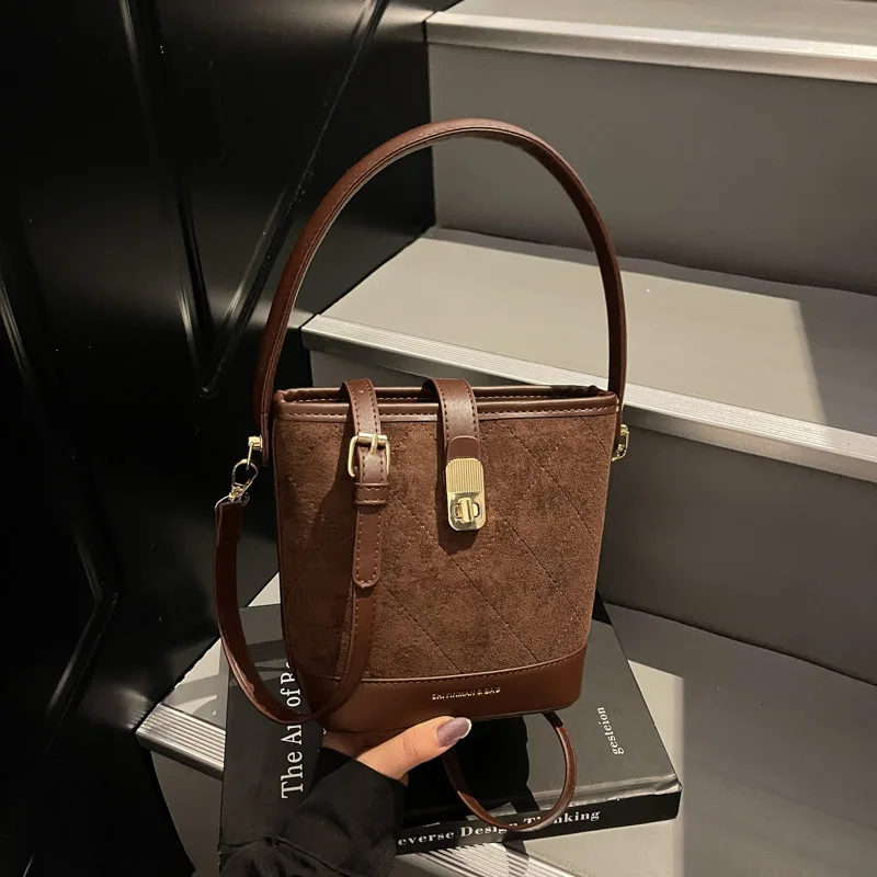 

New Suede Bucket Bag Women's Fashion Portable Shoulder Bag Korean Messenger Bag Versatile