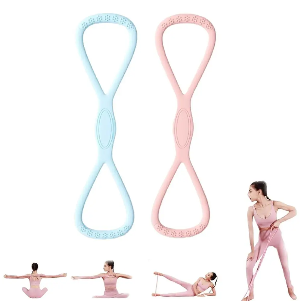 Portable Figure 8 Yoga Resistance Band Soft Silicone Quick Rebound Exercise Band 35 LB Fitness Resistance Band for Women Men