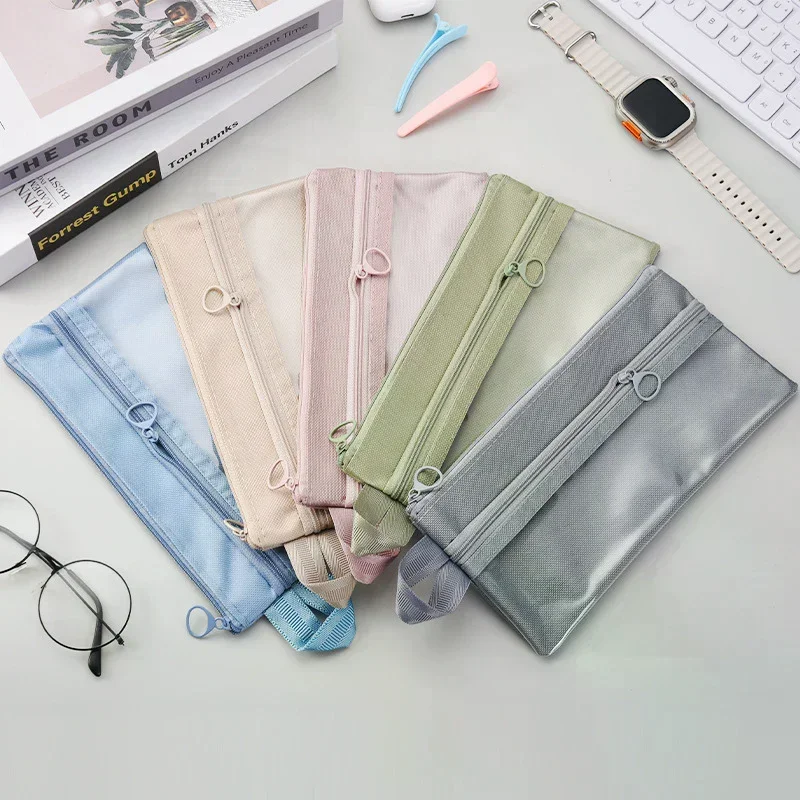 Simple Transparent Storage Bag Portable Travel Waterproof Double-layer Toiletry Zipper Pouch Data Cable Jewelry Card Makeup