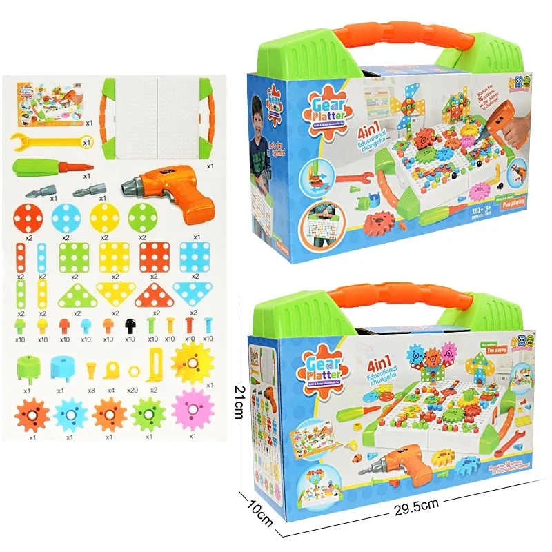 Zestaw Kreatywnych Zabawek Konstrukcyjnych do Samodzielnego Montażu, Elektryczna Wiertarka dla Dzieci, Edukacyjne Zabawki STEM dla Chłopców i Dziewcząt, Prezent