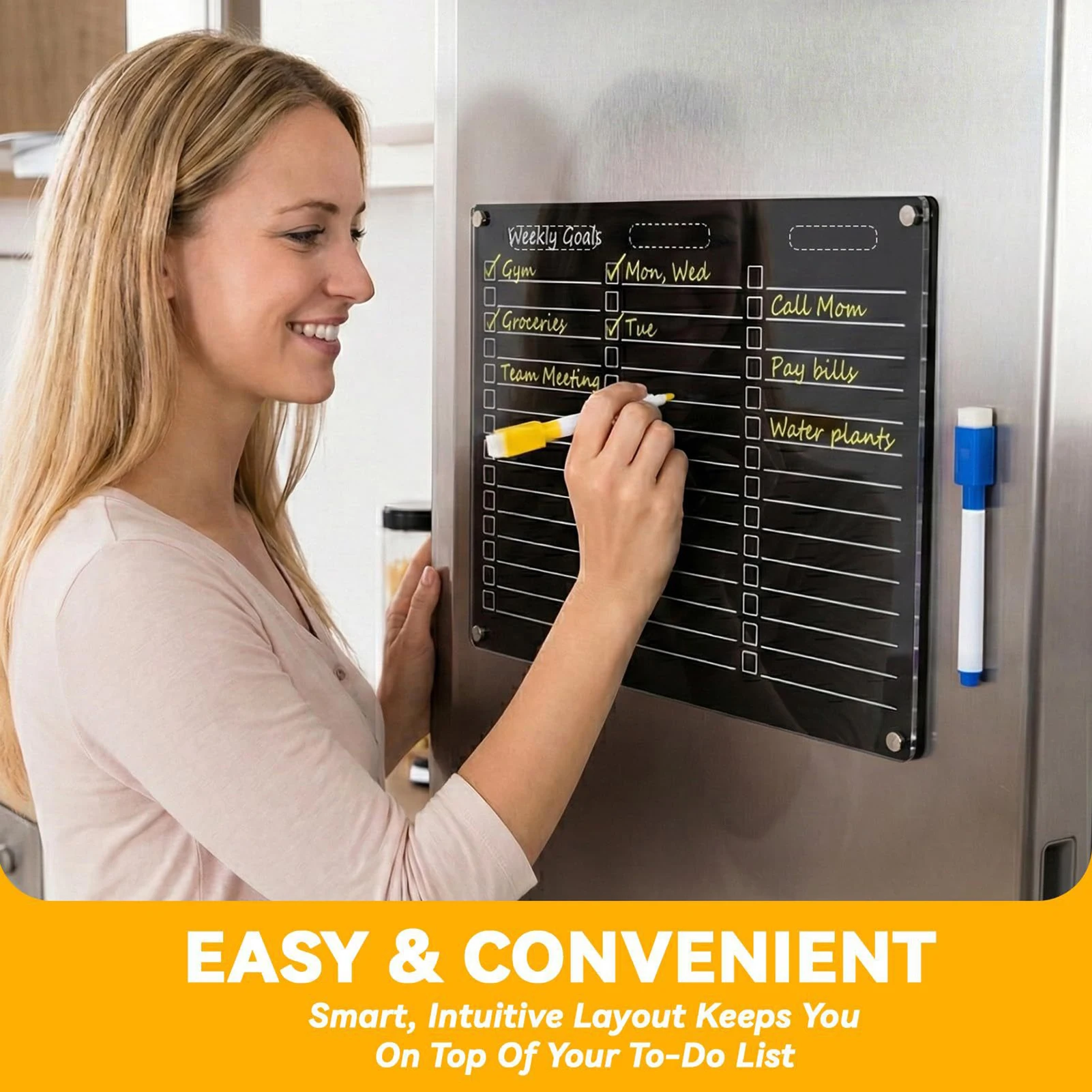 Magnetic Whiteboard Erasable Acrylic Board for Kitchen Fridge Household Planner To-Do List with 6 Markers Durable Organizer