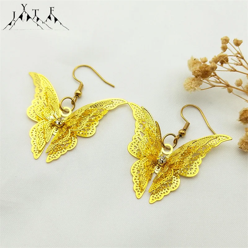 

Butterfly Hollow Carved Rhinestone Hoop Earrings for Women Gold Color Stainless Steel Dangle Earrings Jewelry Party Gift ﻿ 2302