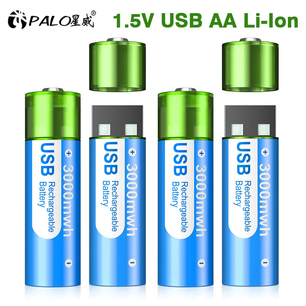 PALO 3000mWh 1.5V AA akumulator litowo-jonowy HR6 AA USB akumulatory litowe 2A AA Port USB ładowanie baterii z opakowanie na baterie