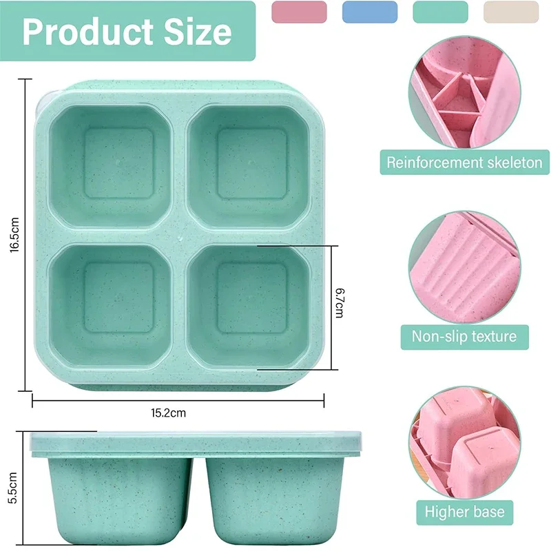 صندوق الوجبات الخفيفة مع غطاء شفاف 4 صناديق الوجبات الخفيفة الشبكية مع مقصورات صندوق الغداء القابل لإعادة الاستخدام حاويات الوجبات الخفيفة حاويات تخزين المواد الغذائية