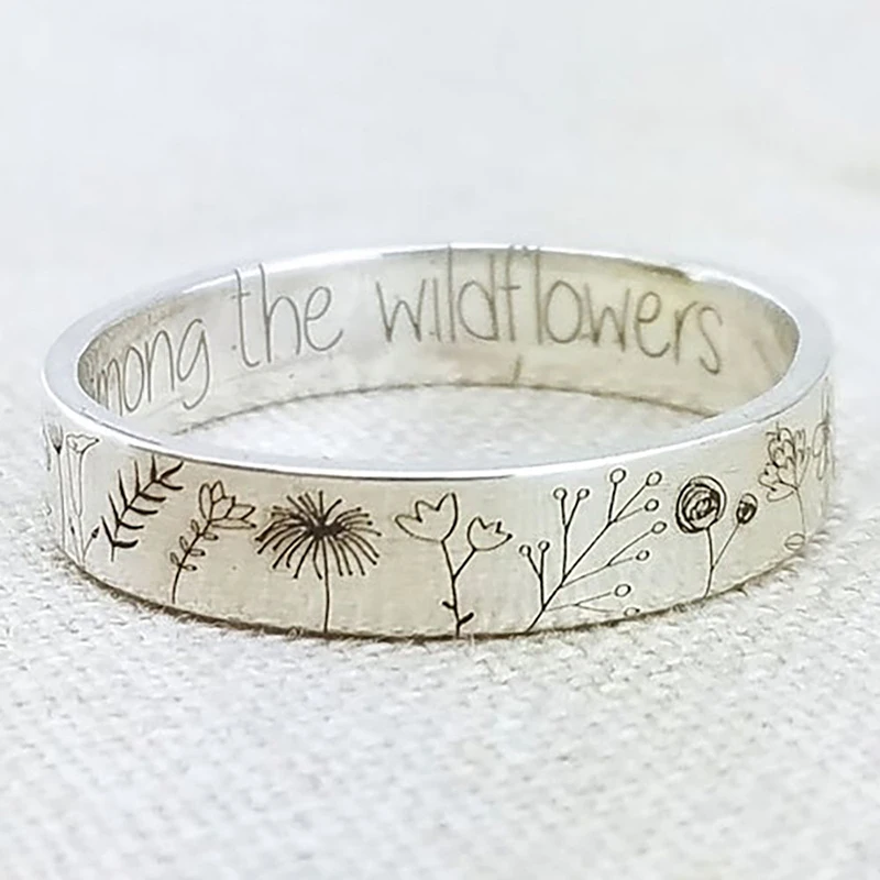 Cute Carving Pastoral Dandelion Flower Finger Rings for Women Accessories Fashion "you belong among the wildflowers"Letter Rings image 4