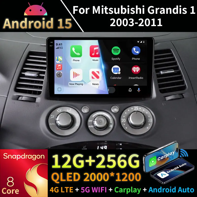Android 15 Radio del coche para Mitsubishi Grandis 1 2003 - 2011 inalámbrico Carplay Auto Navi unidad principal estéreo GPS reproductor Multimedia QLED
