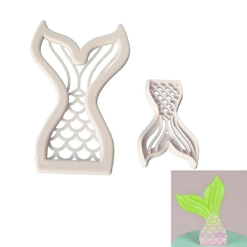 2pcs/set Plastic Mermaid Fish Tail Biscuits Mold Cake Decorating Tools DIY Fondant Cake Cookies Cutter Chocolate Baking Mould