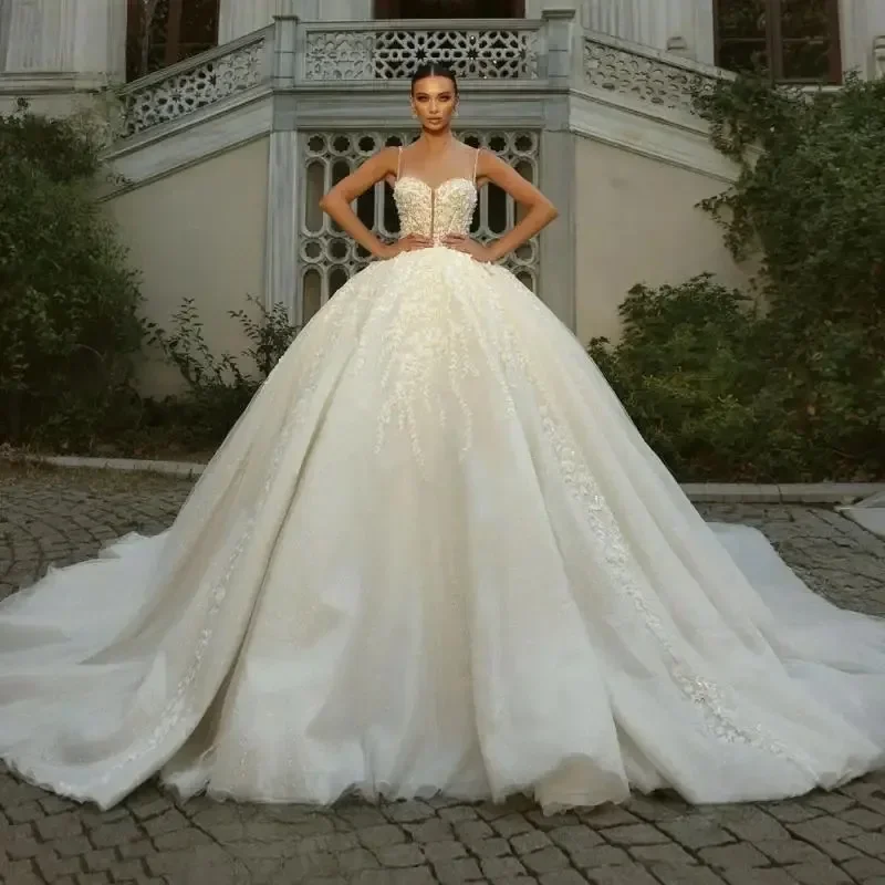 High Quality Wedding Dresses Women's A Line Appliques Lace Spaghetti Straps Flowers Bridal Gowns Party Vestidos De Novia
