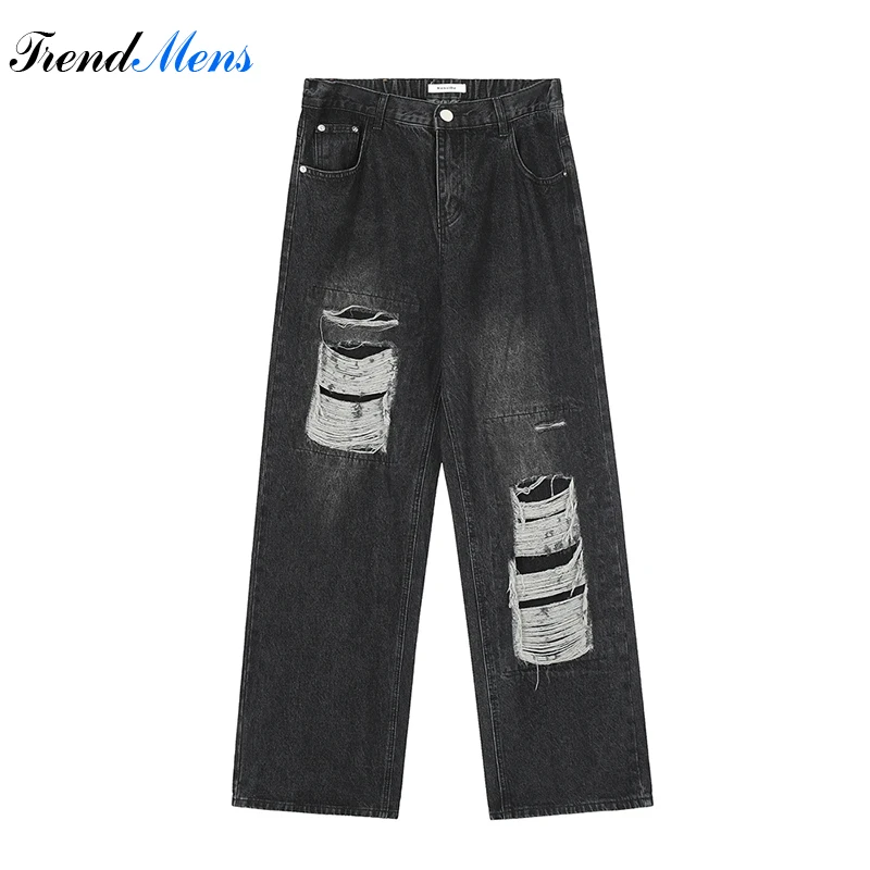 

Y2k Jeans for Men Casual Baggy Pants Straight-leg Trousers HOLE Pantalon Homme Streetwear Men's Clothing Youthful Vitality Kanye