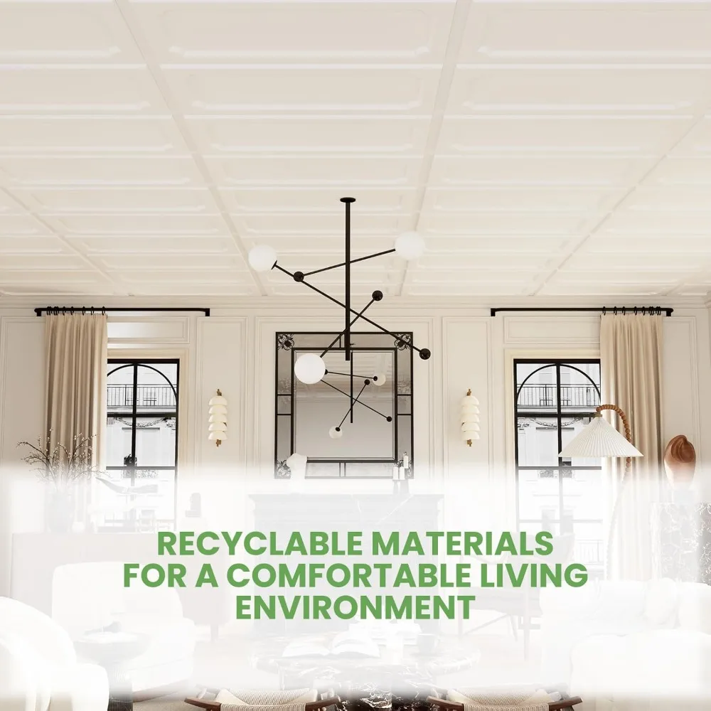 24 Uds. Azulejos de techo abatibles de 2x4 pies, paneles de techo blancos de PVC impermeables, lavables, resistentes al fuego, reutilizables, evitan la rotura, ideales para L
