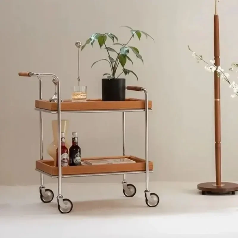 

Ретро тележка из массива дерева, боковой диван для гостиной, съемный журнальный столик, стеллаж для хранения, обеденная тележка, прикроватная тумбочка для кофе из массива дерева без ящика