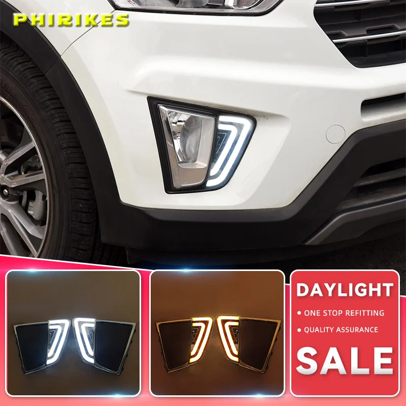 

1pair Car LED DRL Daytime Running Lights LED Day Lights for Car Special Hyundai IX25 2014 2015 2016 Replace Fog Lamp Cover Holes