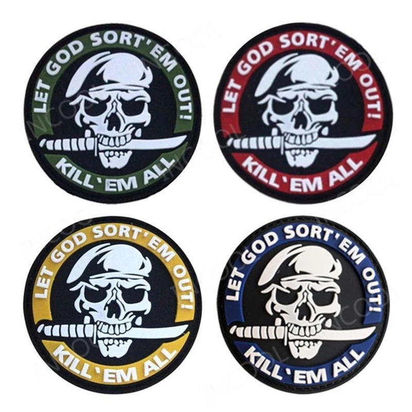 PVC Rubber Embroidered Patch Let God Sort Out Decorative Patches In God We Trust Appliqued Skull Embroidered Patch For Clothing