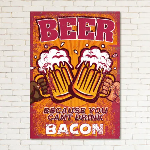 BEER BACON Retro Metal Sign Man Cave Bar Pub Plaque Party Vintage Gift