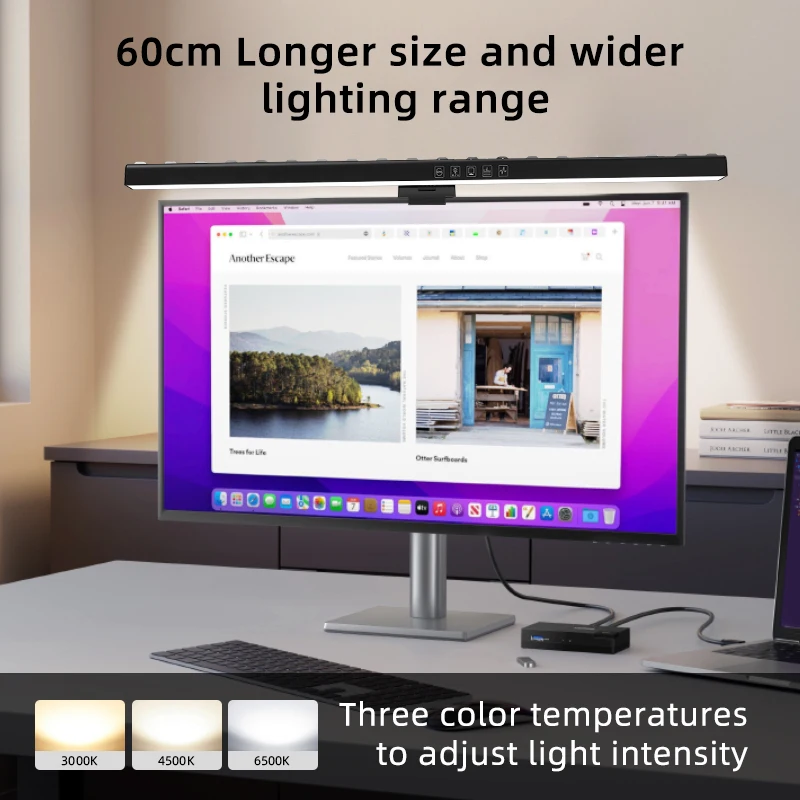 60CM Desk Light Bar Monitor RGB Music Rhythm Ambient Lamps Screen Hanging Lighting for Gaming Work Dimming Monitor Lights Bar