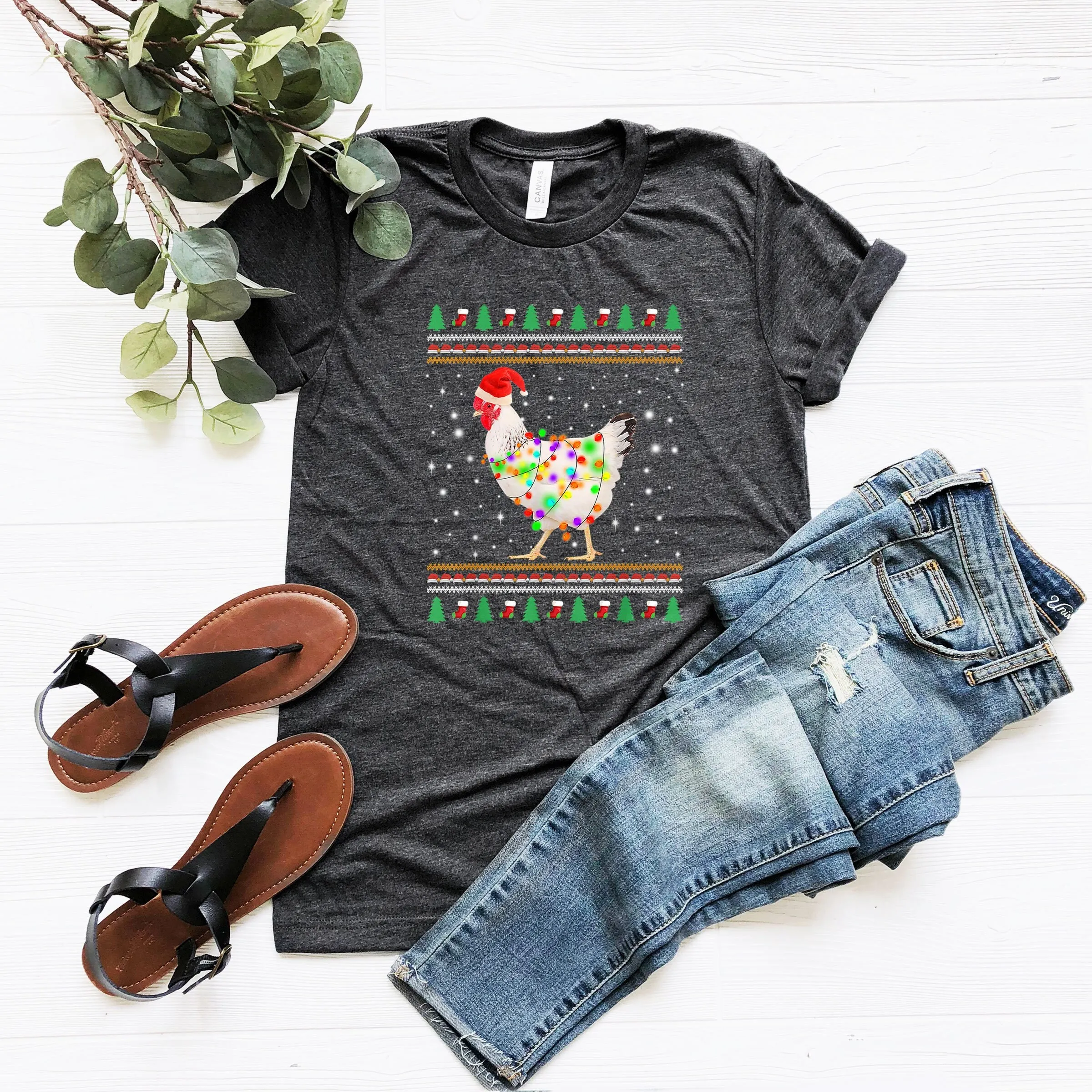

Chicken Christmas T Shirt Funny Animal Lover Ugly Xmas Farm Mom