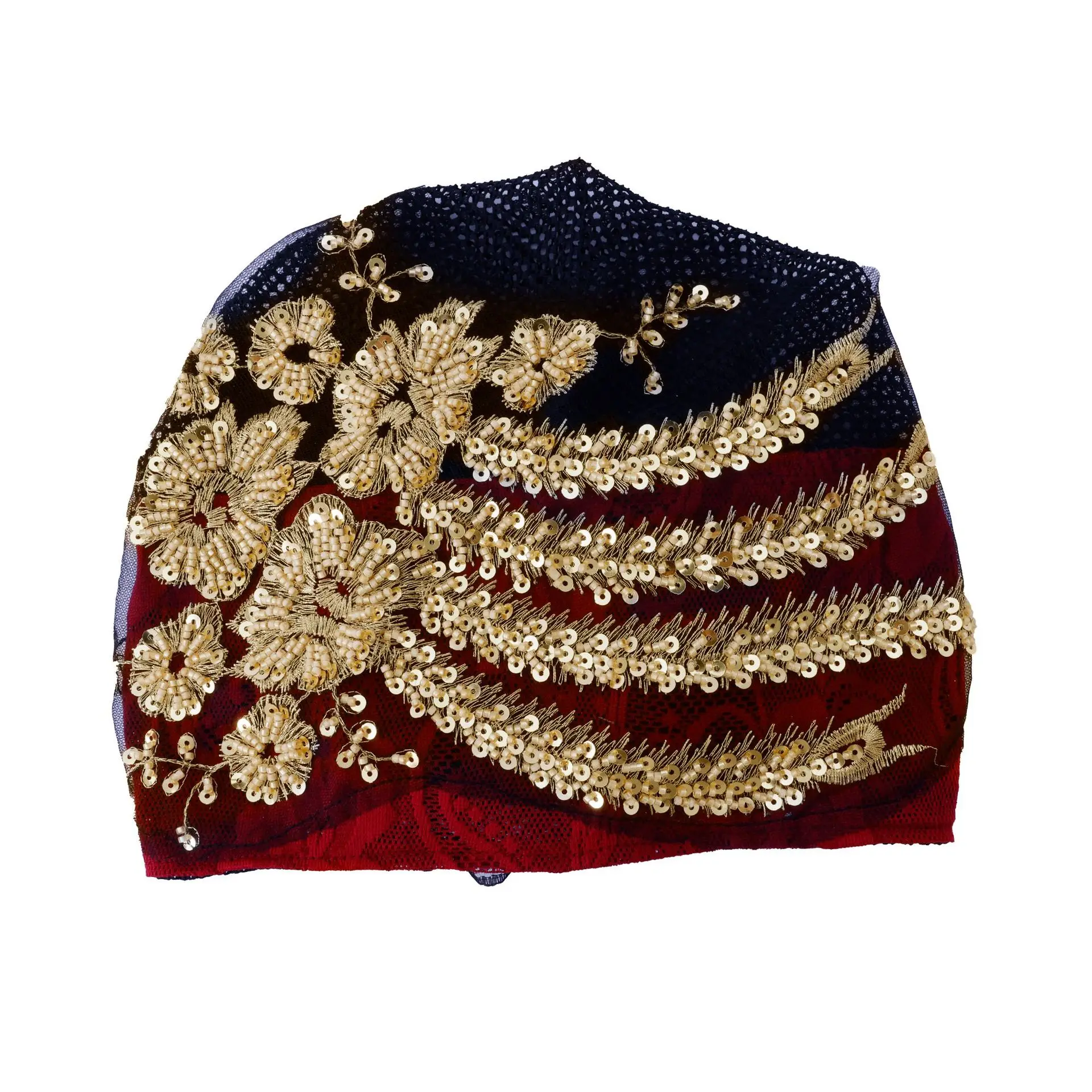 ファッション女性用スパンコール付きケモキャップ、レースフラワーターバン、ムスリムヒジャブ、ビーニー、ボンネット、ビーズ付きヘッドスカーフ、脱毛用ヘッドラップ、ターバン、新作