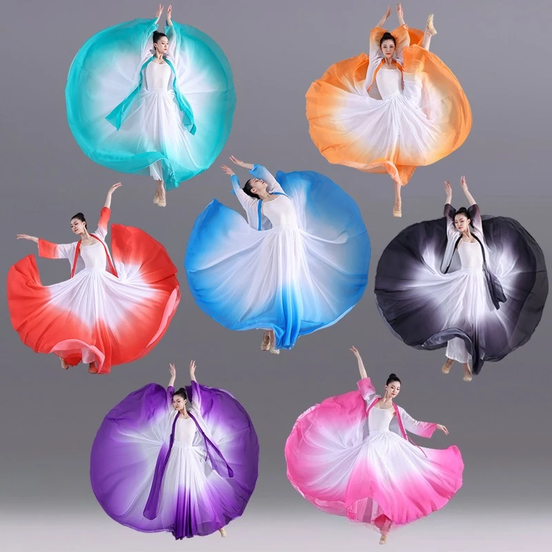 

Professional Chinese Classical Dance Skirt: Flowing 720° Chiffon Skirt with Gradient Hem-Perfect for Stage Shows&Dance Practice