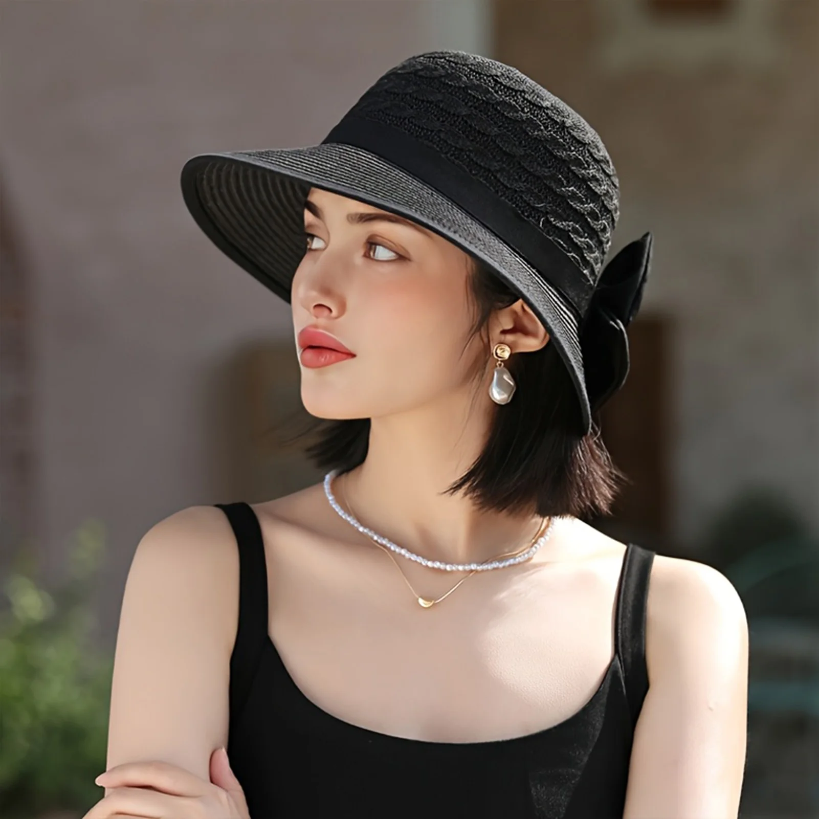 

2025 New Elegant Ribbon Fishing Cap Trendy Summer Outdoor Wide Brimmed Straw Hat For Women Girls Fashion Sunscreen Bucket Cap