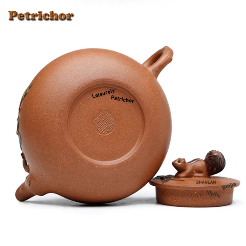 280ml Exquisite Yixing Purple Clay Teapots Famous Artists Handmade Squirrel Grape Pot Raw Ore Purple Mud Kettle Zisha Tea Set