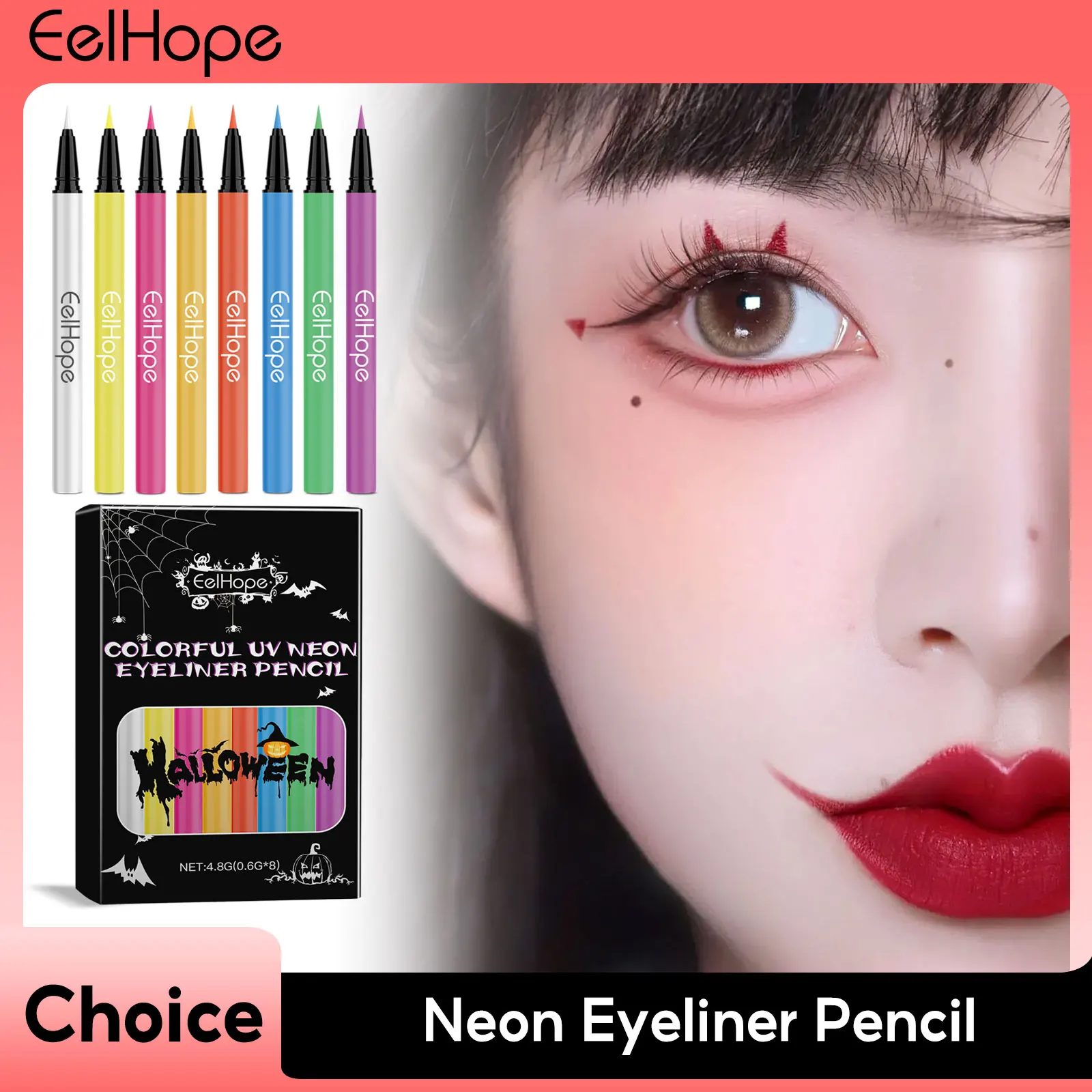 8-color Halloween Neon Liquid Eyeliner Eye Makeup Long Lasting Highlighter Paint Face Waterproof Rainbow Shadow Makeup Cosmetics