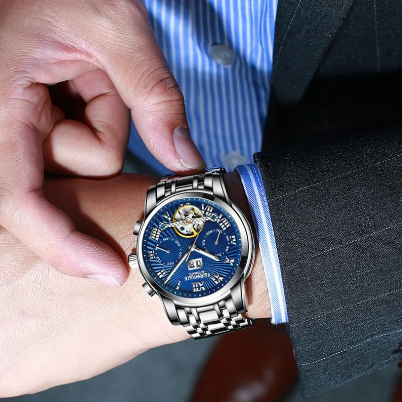 High End Business Men's Mechanical Watch Tourbillon Hollow Multi Function Waterproof Calendar Man Sports Watch