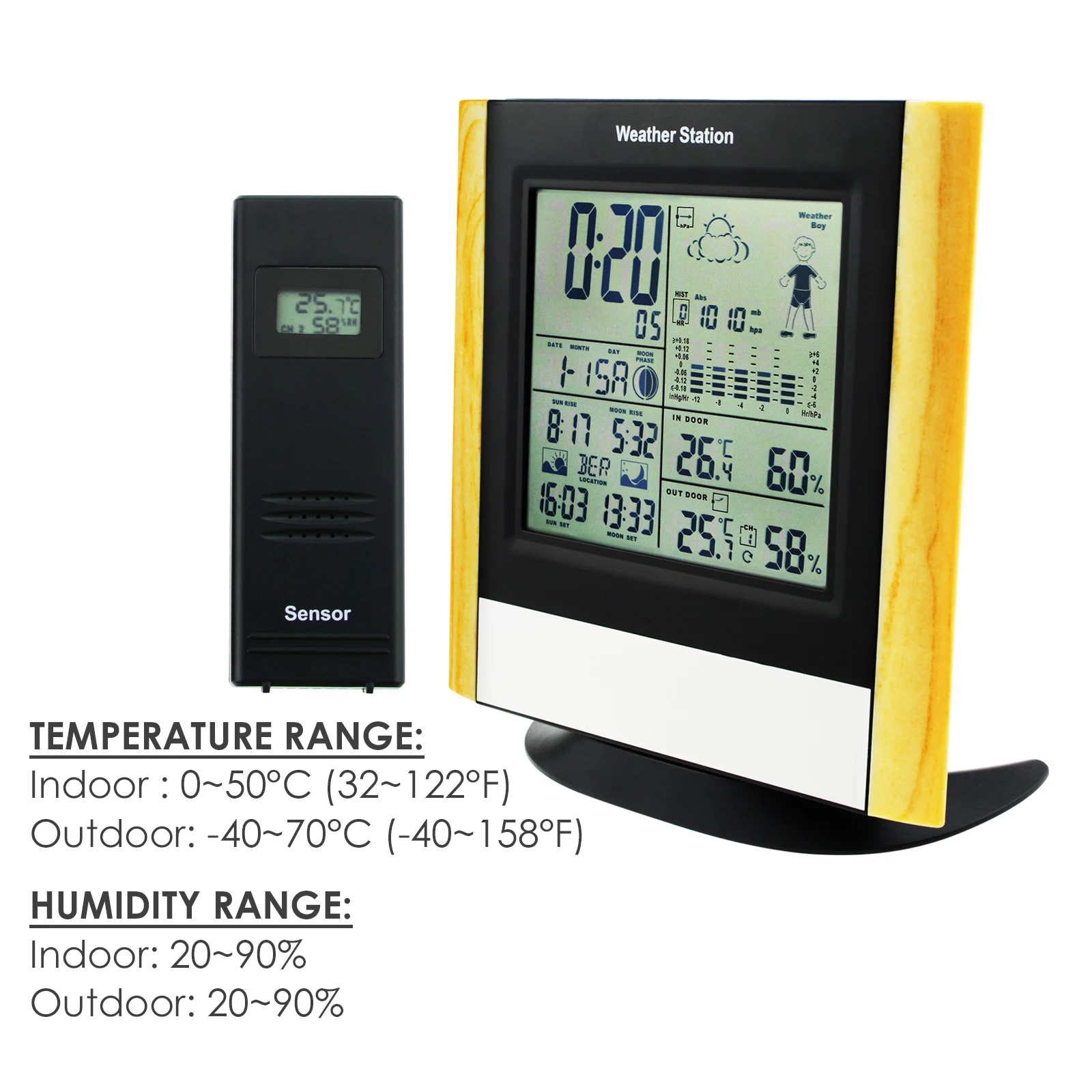 Digital Wireless Weather Station Indoor Outdoor Humidity Thermometer Temperature Forecast WWVB RCC 2 Sensors
