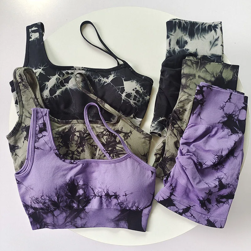 Women's Tie-Dye Seamless Workout Set - High Waist Peach Butt Shorts, One-Shoulder Bra, Quick Dry Gym Yoga Outfit
