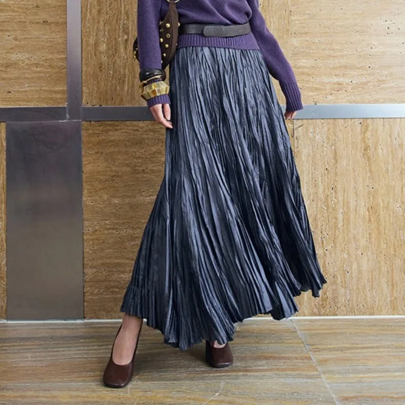 

Плиссированная юбка Miyake Plisse 2026, новая коллекция весна, расклешенная А-силуэт, большие размеры, с поясом, перламутровая, элитная женская юбка