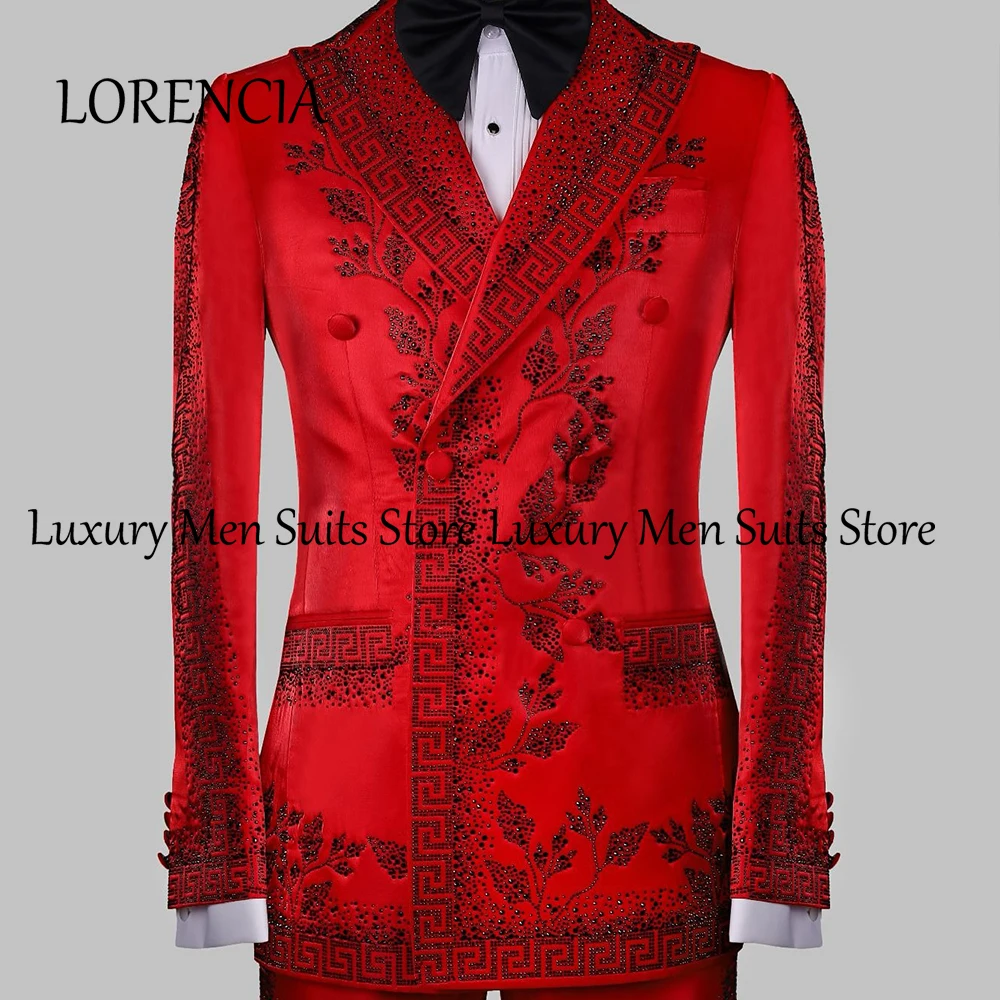 

Luxury Crystal Men Suits 2 Pieces Double Breasted Tuxedos Evening Party Outfits Customized Blazer Pants traje juvenil masculino
