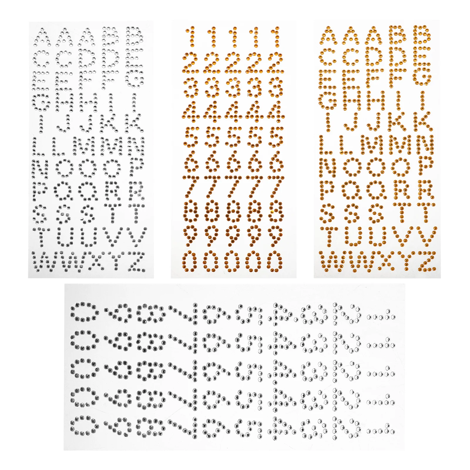 

4 Sheets Diamond Rhinestone Alphabet Number Stickers Acrylic Self Adhesive for Scrapbooking Greeting Cards Handcraft Decoration