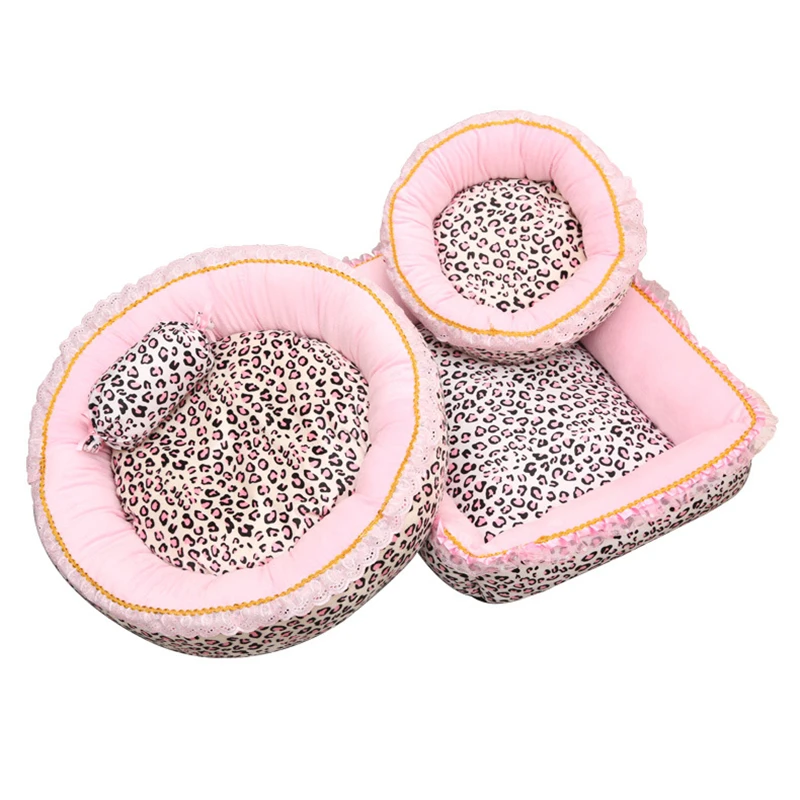 Korea Style Princess Dog Cat Bed Pink Leopard Pet House Sleeping Bag Dog Bed With Pillow Puppy Cushion Kennel Sofa Cama Perro