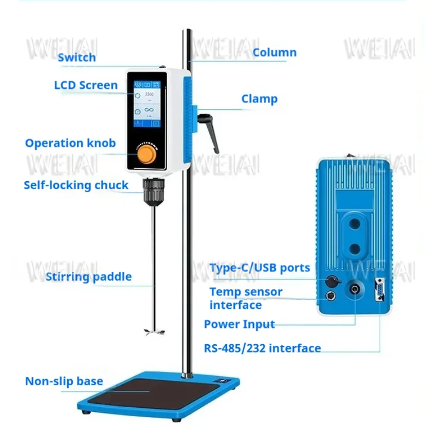 WEIAI agitateur aérien de laboratoire 20L 40L 60L émulsifiant de peinture cosmétique alimentaire homogénéisateur écran tactile LCD mélangeur aérien numérique