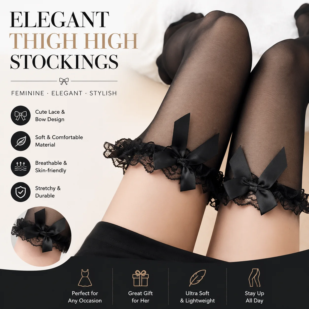 Sexy Overknee Long Socks Black White Women Bowknot Lolita Over Knee Thigh High Socks Pantyhose Nylon Tights Body Stockings Sweet