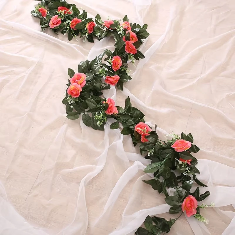 Kunstmatige Rose Vine Zijde Hangende Bloemen Valentijn Huwelijksboog Festival Rotan Nep Plant Outdoor Garland Romantische Home Decora