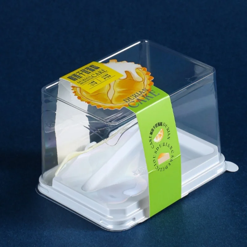 

X013 Mousse Box Transparent Thickened Triangular Cut Mango Thousand Layer Box Durian Thousand Layer Packaging Box With Fork