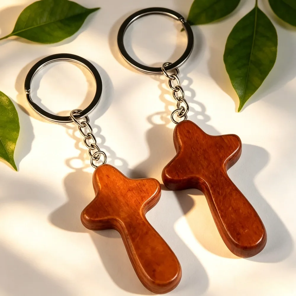 Personalisierter Holz-Schlüsselanhänger mit Eigenem Logo und Namen, Kreuz-Design, Taschenanhänger, Schlüsselring für Auto und Motorrad, Individuelles Dekorationsgeschenk – Detail 1