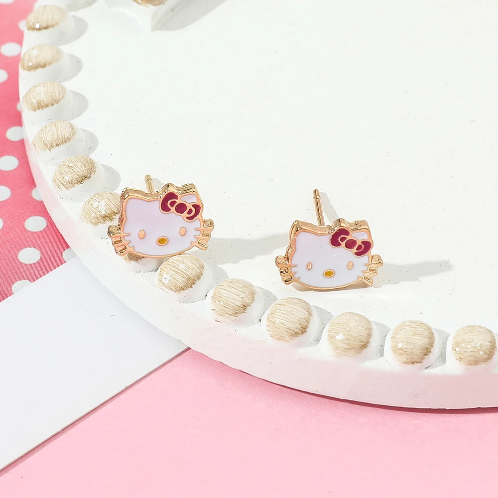 Cartoon Anime Sanrio Earrings Kawaii Hello Kitty Collection Metal Enamel Earrings for Fashion Women Jewelry Accessories Toy Gift