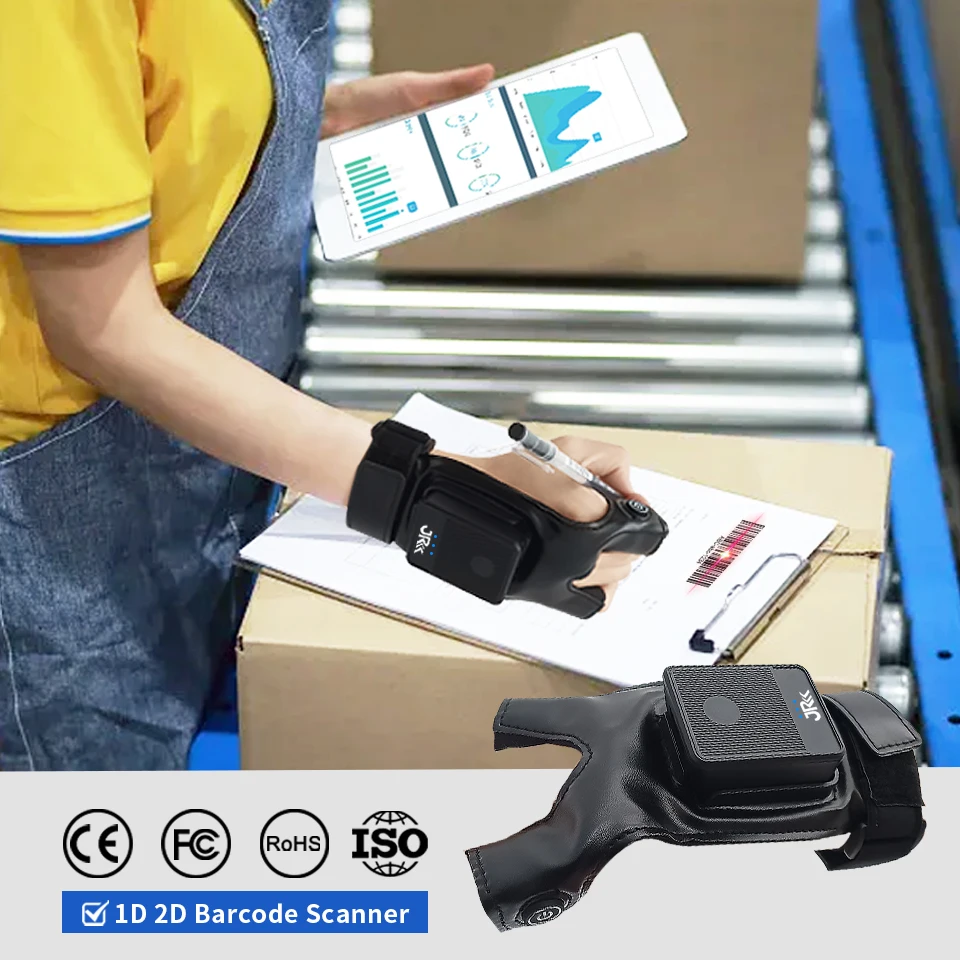 Jooytec Wearable Bluetooth Barcode Scanner 1D 2D Glove Scanner Reader for Logistic Express Warehouse