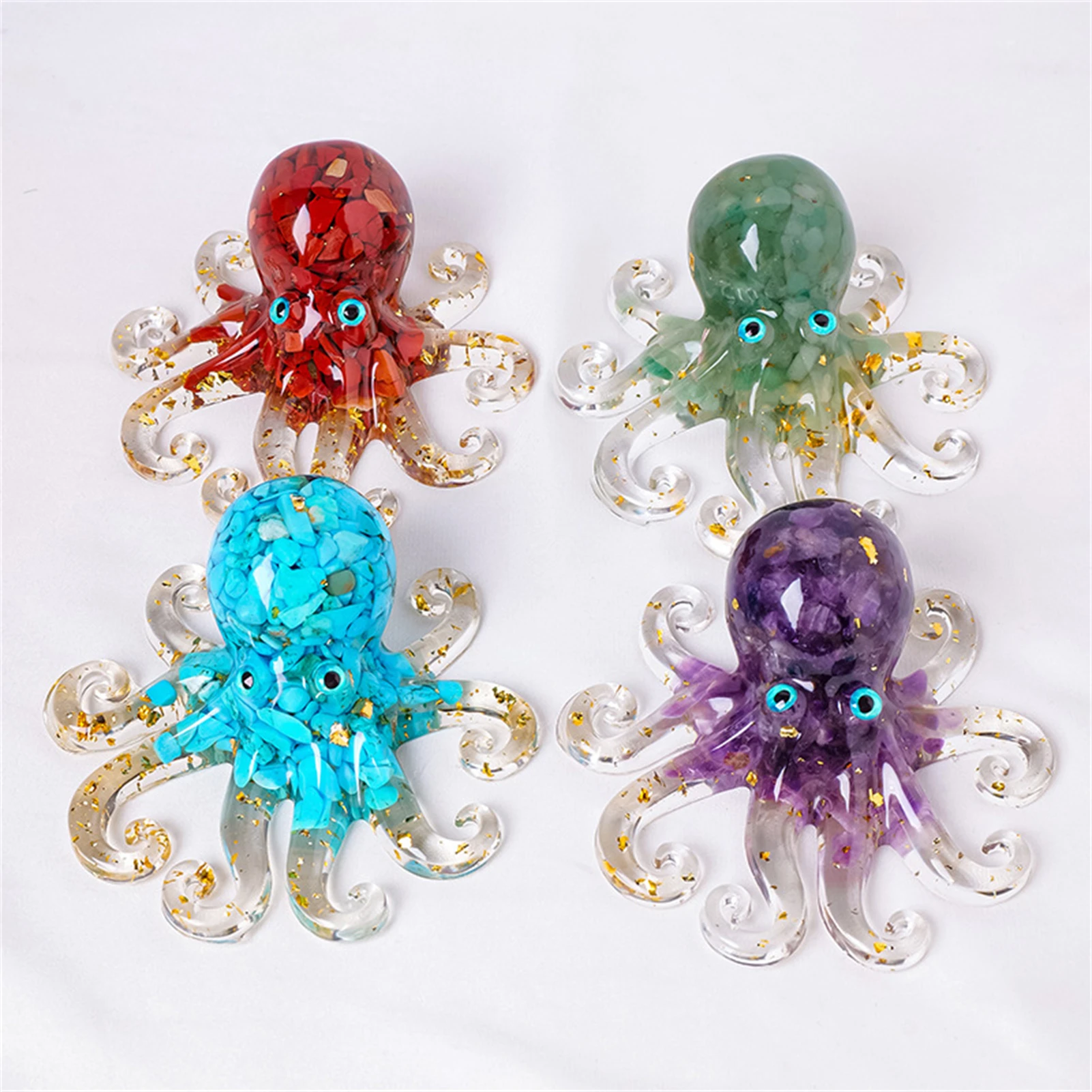 Handmade Crystal Resin Squid Sculpture Glitter Art Figurine for Home Office Desk Decor Unique Gift Ornament