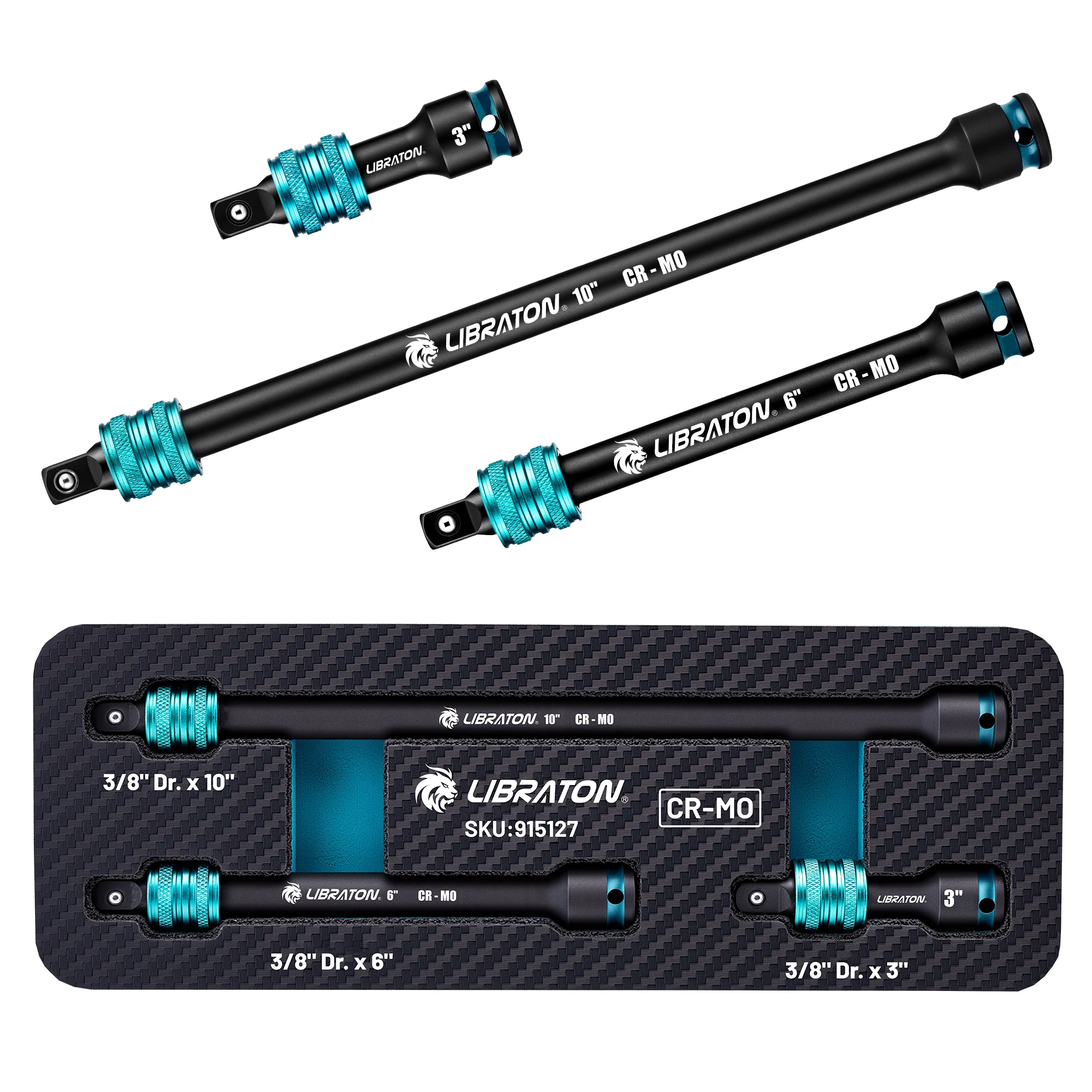 LIBRATON 3PCS Locking Impact Extension Bar Set 3/8