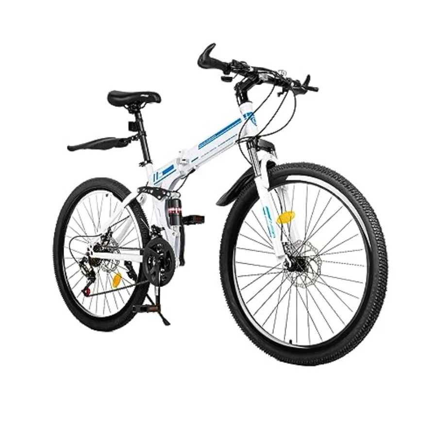 

Adult Folding Bikes 26'' Mountain Bikes 21 Speeds Mountain Bicycles for Adults with Dual Disc Brake High-Carbon Steel Folding B