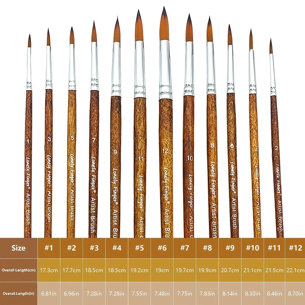 12pcs Premium Artist Paint Brush Set - Soft Synthetic Nylon, Versatile Round Pointed Tips for Acrylic, Watercolor, Oil & Gouache