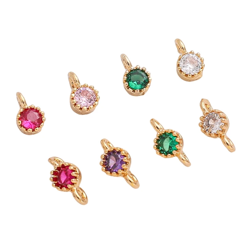 2/5pcs 18K Gold Plated Brass Beads Zircon Round Connector Charms Pendants For DIY Earring Jewelry Making Accessories