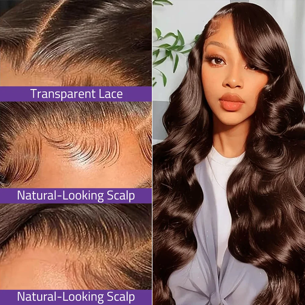 13x6 HD الدانتيل الباروكة الأمامية # 4 شعر مستعار بني مموج بالشوكولاتة شعر بشري بني اللون شعر مستعار بشري 100% شعر مستعار برازيلي 200 كثافة