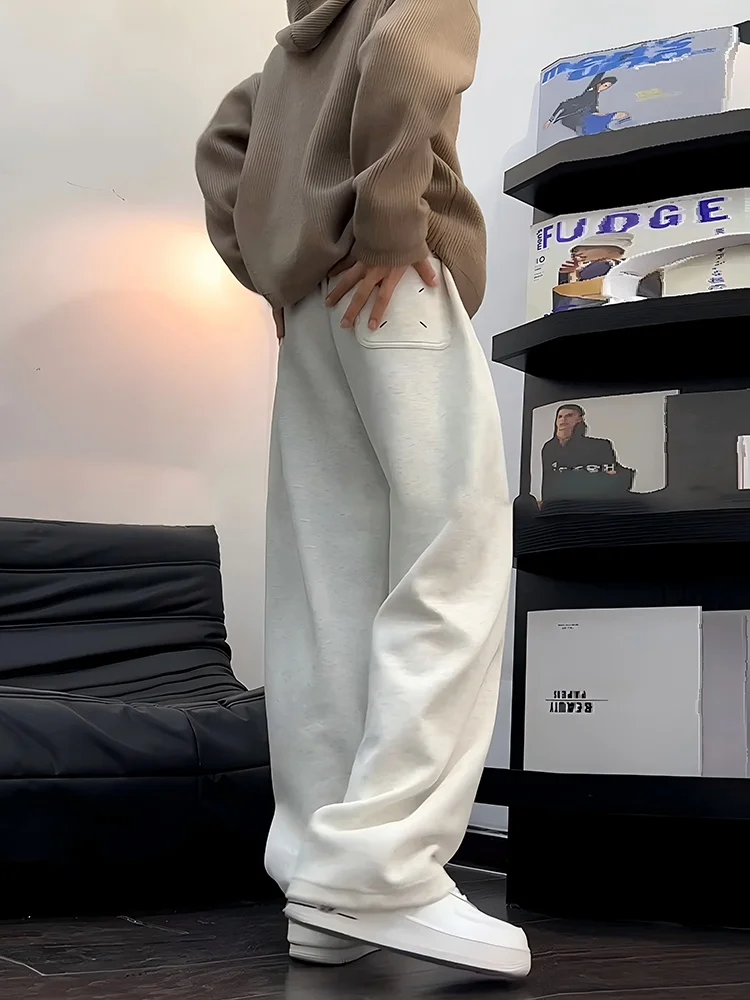 

Мужские повседневные брюки American Sle Fce на флисовой подкладке, осенне-зимние, спортивные, свободные, в стиле BF, прямые, повседневные брюки