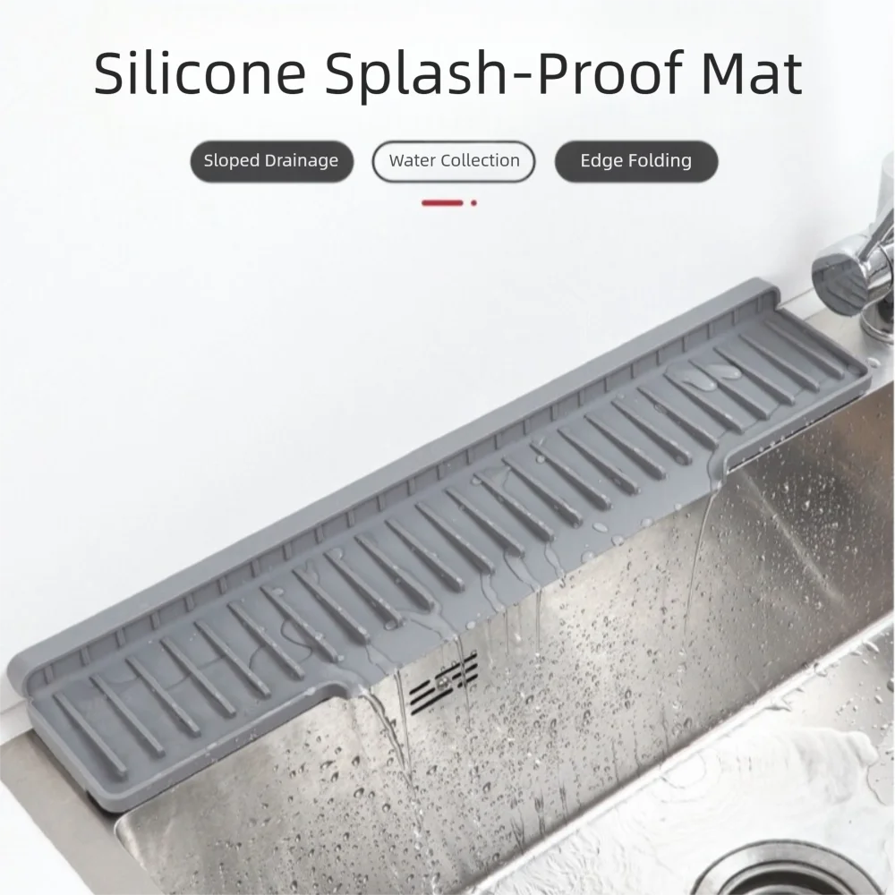 Silicone Sink Splash Guard Narrow Edge Water Drain Kitchen Sink Protector Flexible Water-Resistant Drain Pad Cover