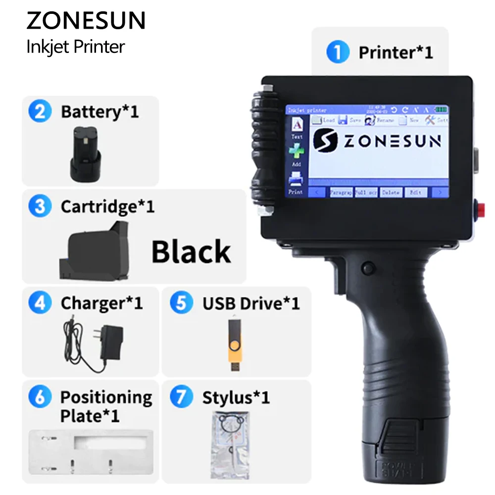 ZONESUN ZS-HIP254 Color Expiry Date Labeling Logo Coding 25.4MM Portable Handheld Inkjet Printer