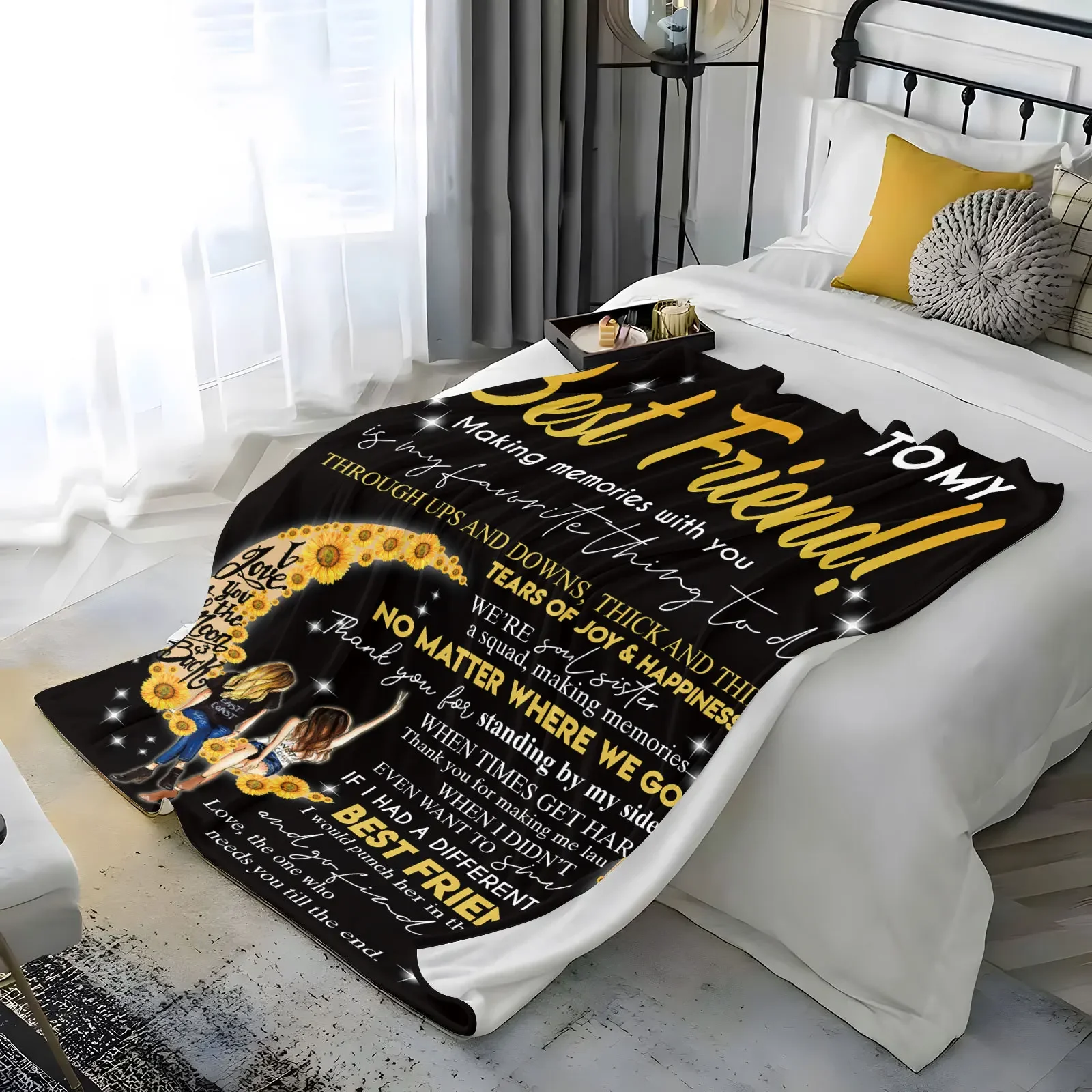 بطانية من الفانيلا بحروف من الزهور والقمر للزوجين ، غطاء رومانسي ناعم ودافئ ، هدية للأريكة أو الأريكة ، عبر الحدود ، أخت وصديق #3