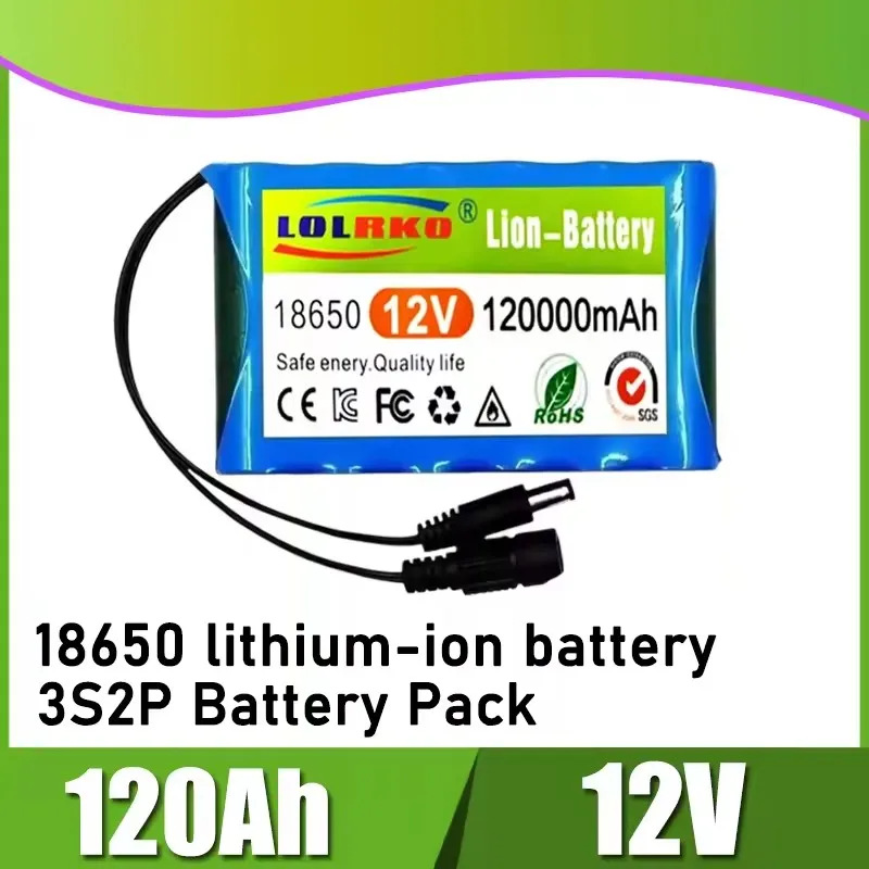 12V 120000mAh 3S2P battery pack 18650 lithium-ion battery with BMS protection board+12.6V charger